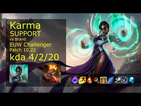 Karma Support vs Brand - EUW Challenger 4/2/20 Patch 10.22 Gameplay