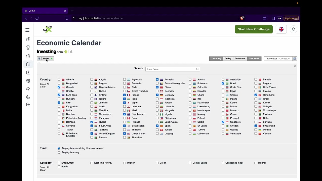 JoinX Capital Platform: The Economic Calendar