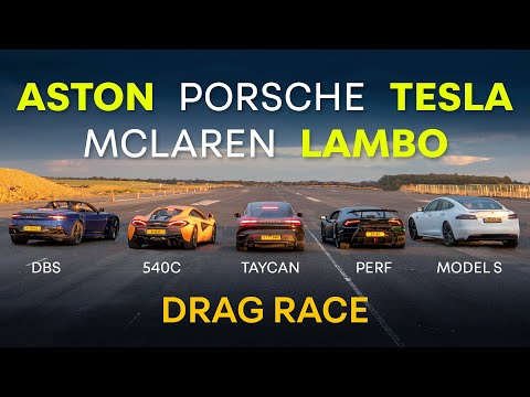 Tesla Model S v Porsche Taycan v Huracan Performante v Aston DBS v McLaren 540C: DRAG RACE