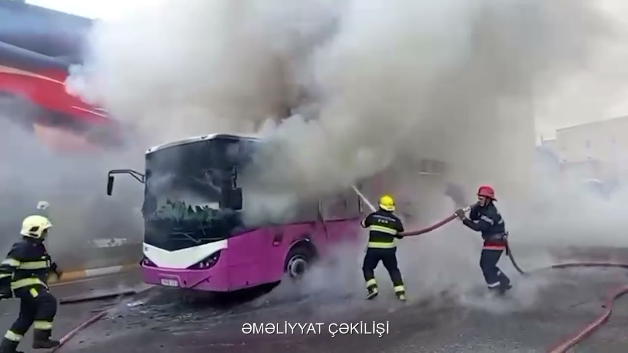 Sumqayıtda sərnişin avtobusu yanıb VİDEO