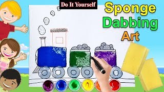 Easy Sponge Dabbing Art # Sponge Dabbing Train # Kids Drawing