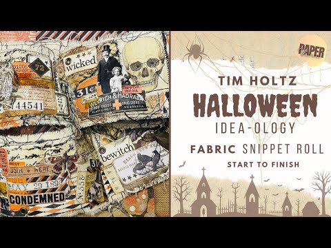Tim Holtz Halloween Idea-Ology Fabric Snippet Roll On a Vintage Wooden Spool