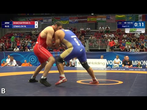 BRONZE GR - 120 kg: E. KHACHATRYAN (ARM) df. N. IZMAILOV (RUS) by FALL, 8-2