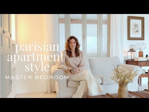 Parisian apartment style master bedroom and bathroom home tour
