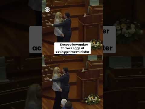 Kosovo lawmaker hurls eggs at acting prime minister #shorts