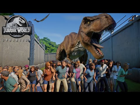 T-REX & Troodon Breakout and Kills 5000 PEOPLE - Jurassic World Evolution