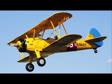 Boeing Stearman Biplane - Airshow Display Flight - AFW2014 - Takeoff, Aerobatics & Landing