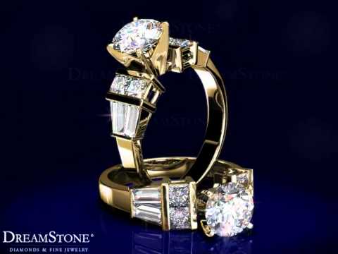 Baguette and Princess-Cut Diamond Engagement Ring in Gold Mounting