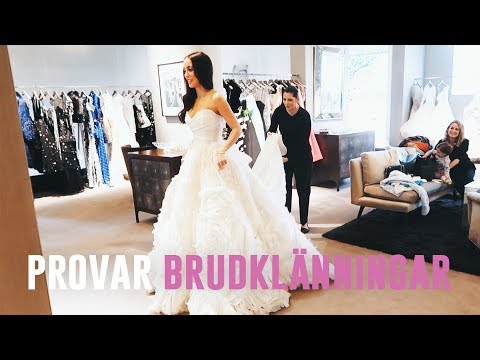 Provar brudklänningar på Monique Lhuillier