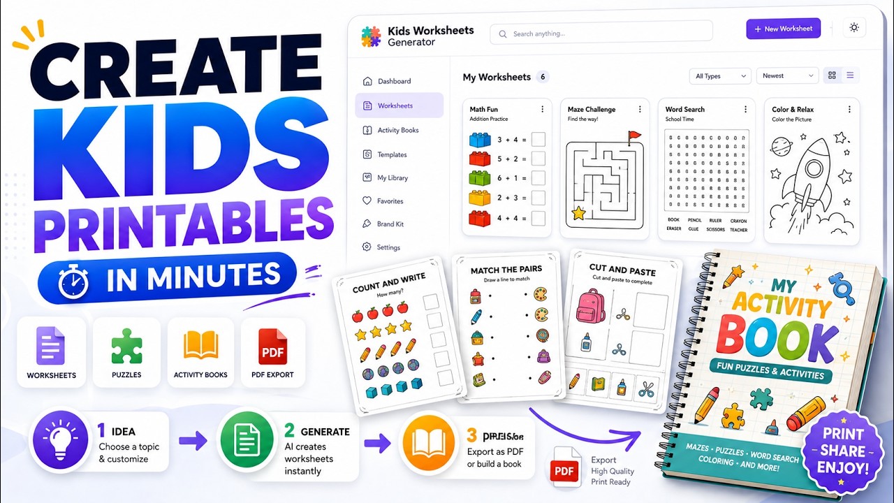 Watch Kids Worksheets Generator Video Demo