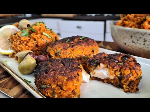 Vegan sweet potato bifteki with tomato rice (so delicious!)