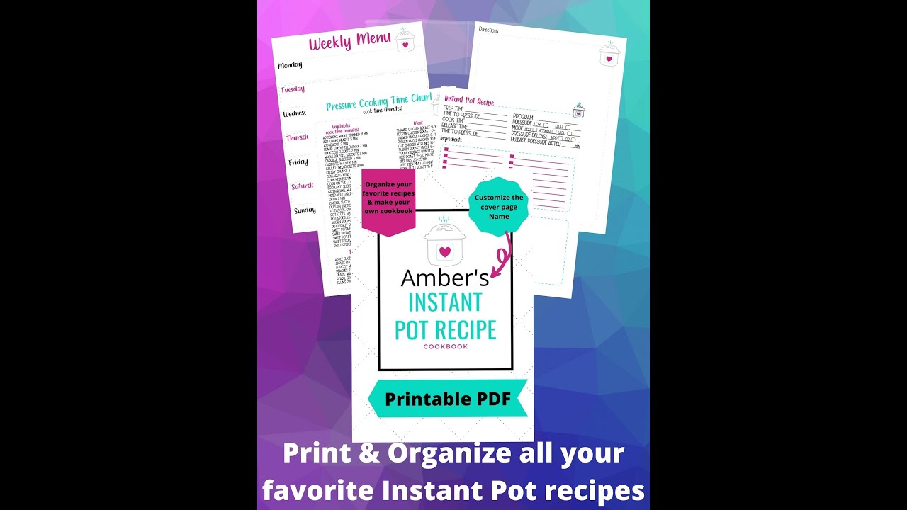 Instant Pot Cookbook Template Fillable & Printable (make your own cookbook/recipe binder)