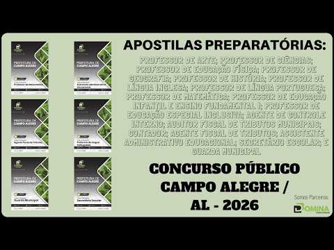 Apostilas Concurso Prefeitura de Campo Alegre / AL - 2026, Diversos Cargos