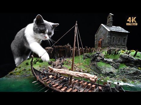 Come To Valhalla! Stunning Viking Ship And Medieval Village Diorama