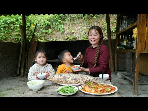 How to harvest chayote and cabbage for sale - cooking giant fish for the kids to eat