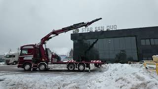 Camion plate-forme Scania R480 8x2 FASSI F800 BXP.26 Crane Fly Jib | Image 4 - Autoline