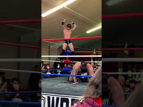Alec Price with the top rope jump with the taunt to Acey Romero! (Limitless Wrestling) #shorts