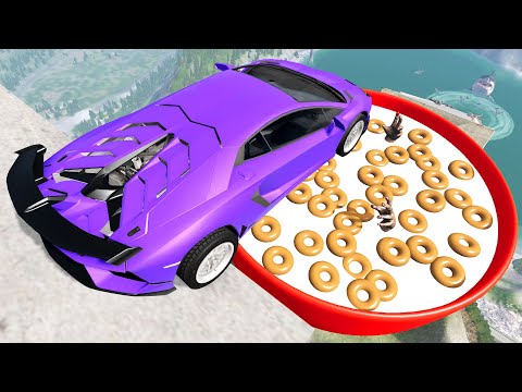 Open Bridge Crashes over Giant Cereal Bowl with Milk - BeamNGdrive Random Cars Crashes & Fun Madness