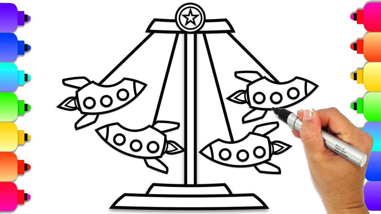 How to Draw an Amusement Park Ride | Carnival Ride Coloring Page | Airplane Ride Coloring Page