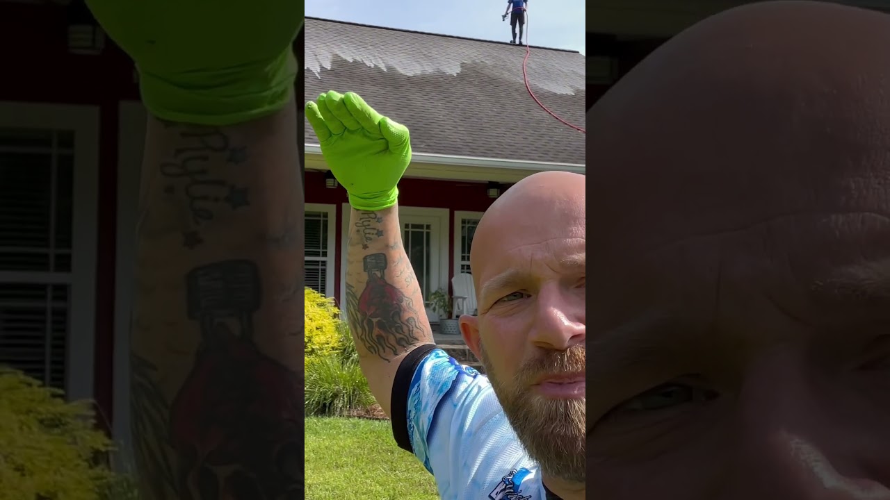 Easy way to wash a shingle roof and avoid lots of runoff #roofcleaning #roofwashing #softwash