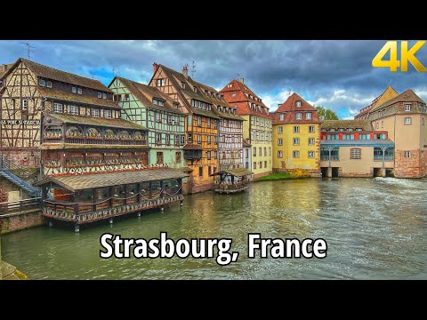 Estrasburgo, França, passeio a pé 4K - uma cidade encantadora e bonita com arquitetura surpreendente