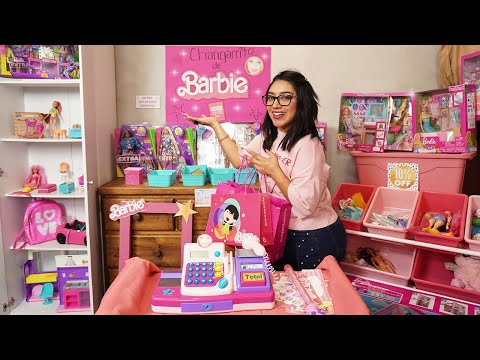 TIENDITA DE BARBIE en mi sala💄💅JUEGO A LA TIENDITA DE BARBIE CON MIS GEMELAS