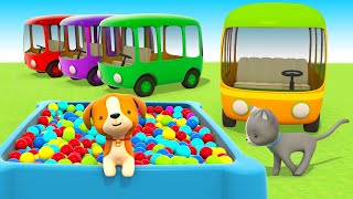 Helper Cars save the day. Learn animals & learn colors for kids with buses. Car cartoons for kids.