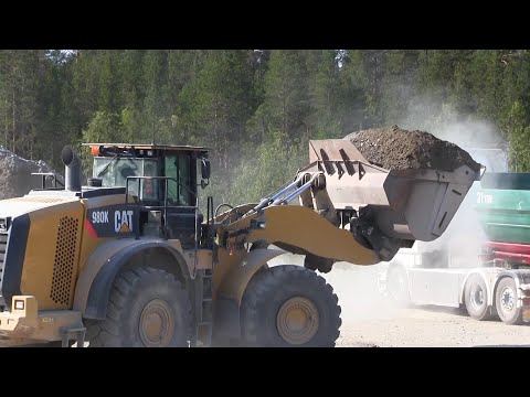 CAT 980K | Loading 3x Scania R-series with gravel
