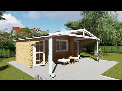 Gartenhaus mit Anbau - Aus Naturholz - 6x4m Bohlenmasse - 40mm Wandstärke - Lisa 40058