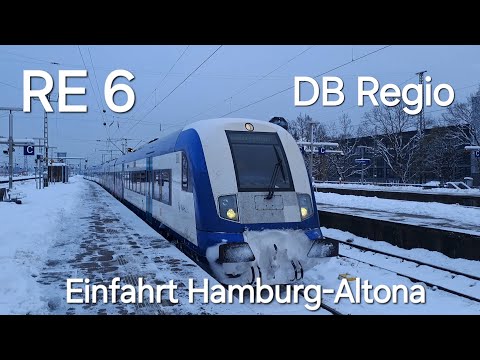 RE 6 der DB Regio nach Hamburg-Altona erreicht Hamburg-Altona im Schnee