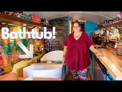 She Built a Skoolie w/ a HUGE Bathtub - A Life of Freedom