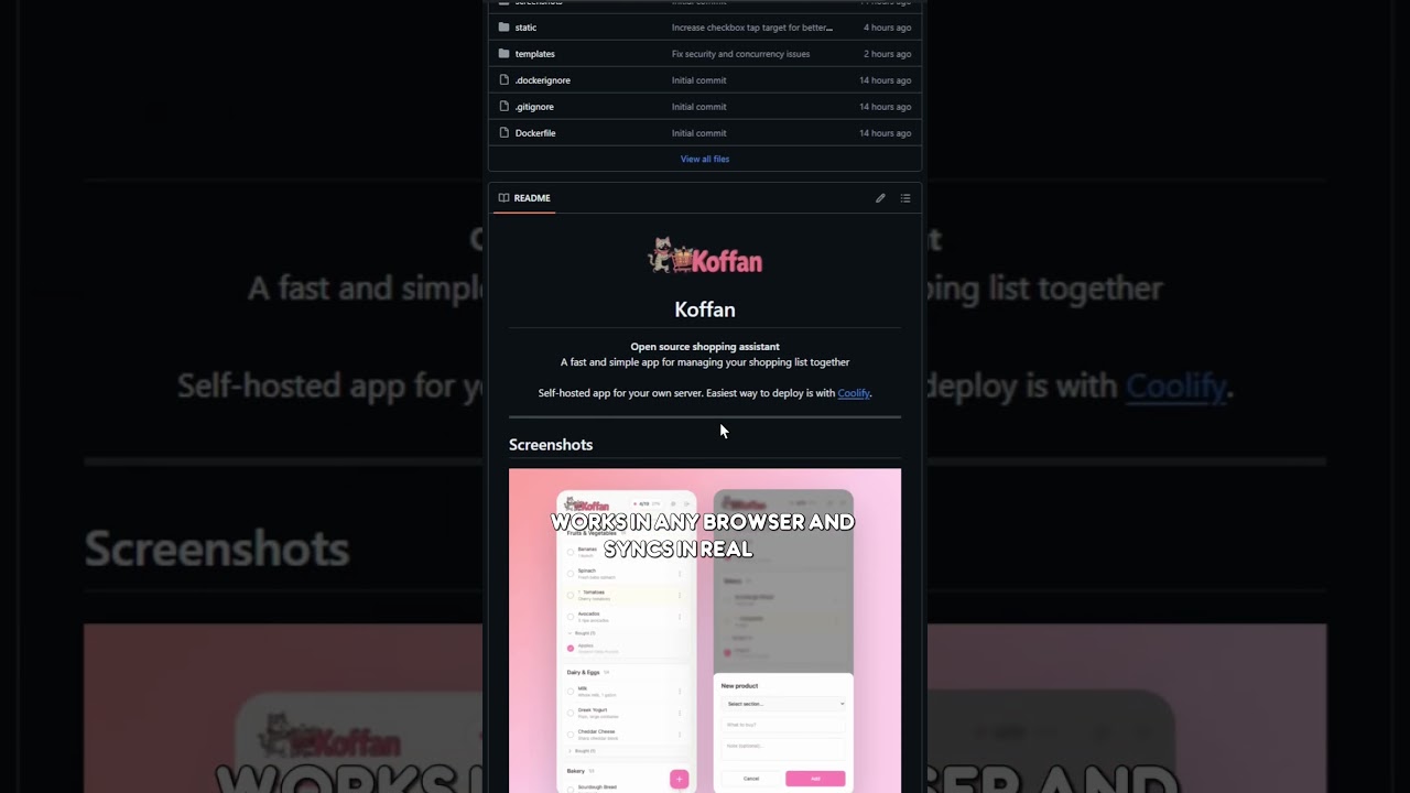 Koffan: a lightweight shopping list app built for families and shared households  #github
