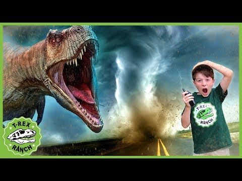 Dinosaur Escape Adventure! Park Rangers See Tornado IRL & Open Dinosaurs Surprise Toy