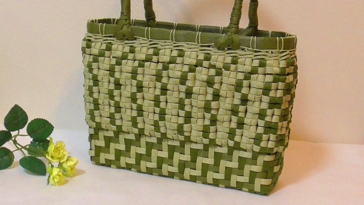 クラフトバンドで作る　２本網代とブロック編みの手提げバッグ