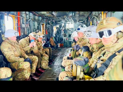 US Marines transport UK Marines using heavy helicopters during Exercise Cold Response 2022