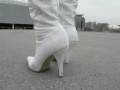 Walking With White Knee High Boots