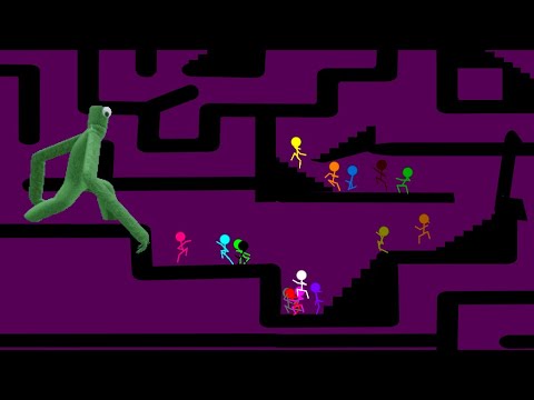 Rainbow Friends is Waiting There / Colour Stickman Maze Survival Game - Algodoo sTICKMAN  #marblerun