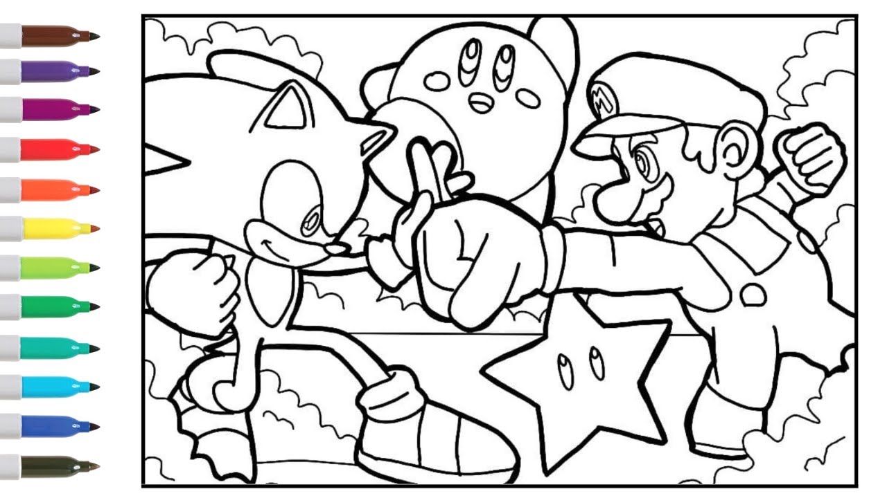 Sonic vs Mario vs Kirby Coloring Book Page | Sonic the Hedgehog Coloring Book | Mario Coloring Book