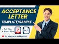 Acceptance Letter Template \ Sample | CSC Scholarship Guide