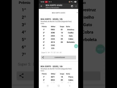 🍀 RESULTADO DO JOGO DO BICHO BOA SORTE GOIAS DAS 18 HORAS DE HOJE DIA 05.10.2026 🍀