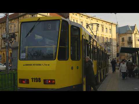 Ukraine, Lviv, tram 3  ride from пл. Соборна to Парк культури