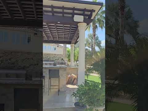 Sonos amp and Sonance by Sonos outdoor speakers installed on a outdoor kitchen backyard.#sonos