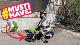 12V Electric Ride-On Kids Dirt Bike – Training Wheels, Bluetooth, Thro