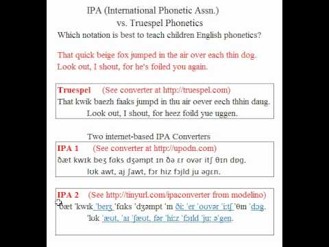 Truespel phonetics compared to various IPA notations