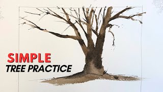 Simple Tree Watercolor Painting Practice - Intiutive Practice #1