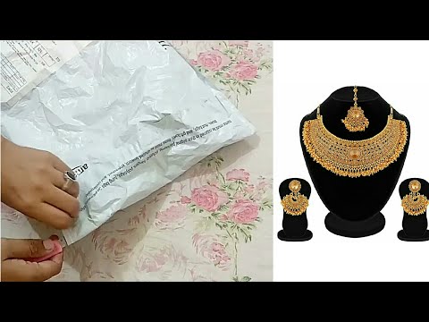 Review of bridal gold plated stones necklace set with mang t...