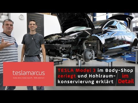 TESLA Model 3 zerlegt: Massiver Alu-Träger im Seitenschweller - Hohlraumkonservierung und Garantie