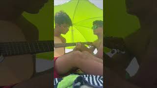 Me and my friend performing 'Photograph' on the beach