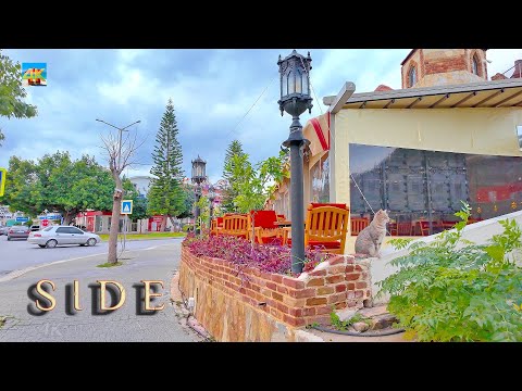 SIDE ⚓️ Winterstadt 4K Es ist bewölkt am Strand in der Region Antalya Türkei