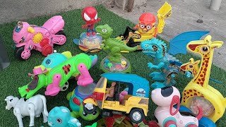 Dinosaur giraffe mini tractor jcb Camel spider man crab 🦀 turtle 🐢 toys video 